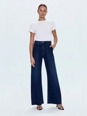 Max Studio Indigo Blue Wide-Leg Pants with Contrast Stitching